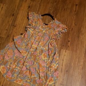 JODIFL Orange and Pink Mini Sundress with Flutter Sleeves
